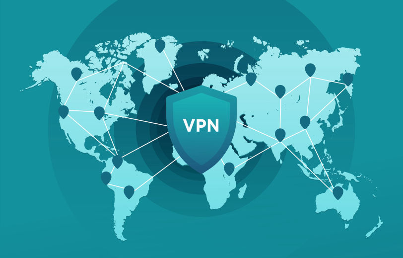 World map with VPN shield