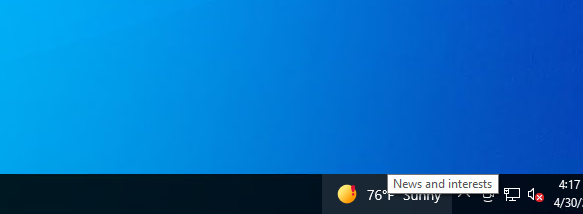 Picture of News and Information button on Windows 10 taskbar