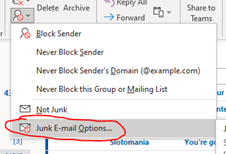 Outlook toolbar selections